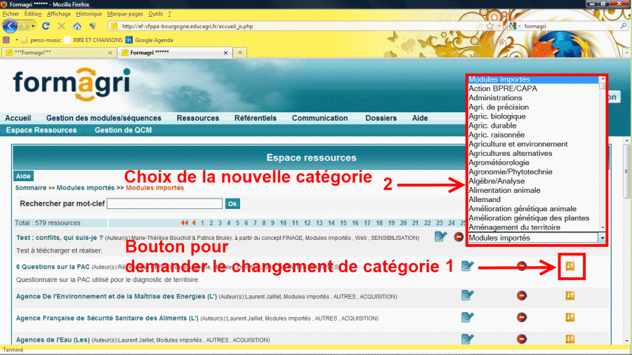 Principe de changement de catégorie pour une ressource
